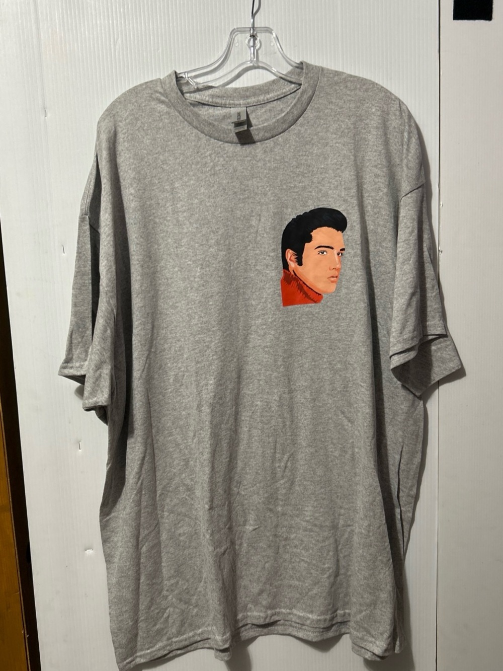 Gildan Gray Tee with Small Retro Portrait Graphic